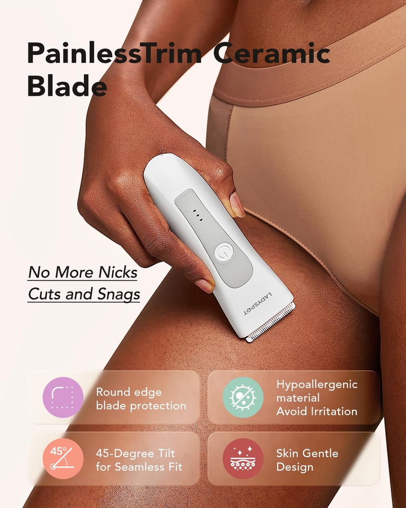 MANSPOT LADYSPOT™ Hair Finishing Trimmer Electric Shaver for Women, Women Shaving Sets, with 3 Guard and Replaceable Ceramic Blade Heads, LADYSPOT™ Pubic Hair Trimmer Kit Sets-(White) - Image 2